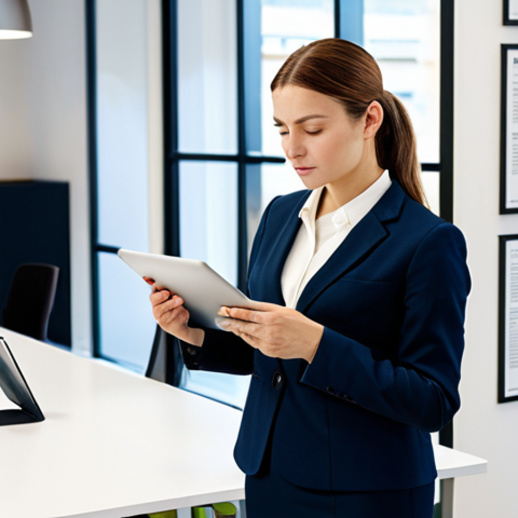 Informed Consumer in a Modern Setting**

A woman, fully clothed in professional attire, is carefully reading a contract on a tablet in a bright, modern co-working space.  She's surrounded by informational pamphlets about consumer rights.  The scene conveys empowerment and knowledge.  Emphasis on clear visuals, perfect anatomy, well-formed hands, natural pose, appropriate content, safe for work, professional, high quality.

**