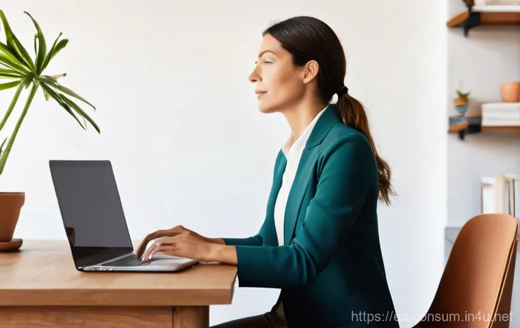 소비자전문기술사의 일과 삶 균형 - **Work-Life Harmony in a Spanish Home Office:** A professional in their late 30s to early 40s, with ...