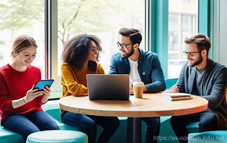 소비자 행동 데이터를 활용한 시장 분석 - **Prompt 1: The Invisible Digital Compass**
A diverse group of young adults and middle-aged indi...