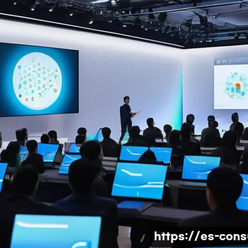 소비자전문기술사 관련 학회 활동 - **Prompt 1: Cutting-Edge Tech Seminar**
    "A diverse group of technology enthusiasts and academics...