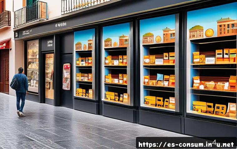 소비자 보호 관련 연구와 사례 탐구 - A modern Spanish marketplace scene showing diverse consumers of various ages and backgrounds activel...