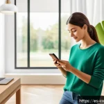 Home 22 소비자 행동 변화 연구 사례 - A modern digital shopper in a bright, stylish living room, browsing an online marketplace on a sleek...