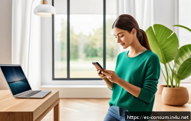 소비자 행동 변화 연구 사례 - A modern digital shopper in a bright, stylish living room, browsing an online marketplace on a sleek...