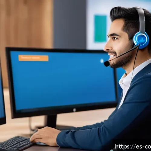 Home 17 소비자 불만 처리 역량 강화 훈련 - A modern customer service center in a vibrant Latin American city, featuring diverse customer servic...